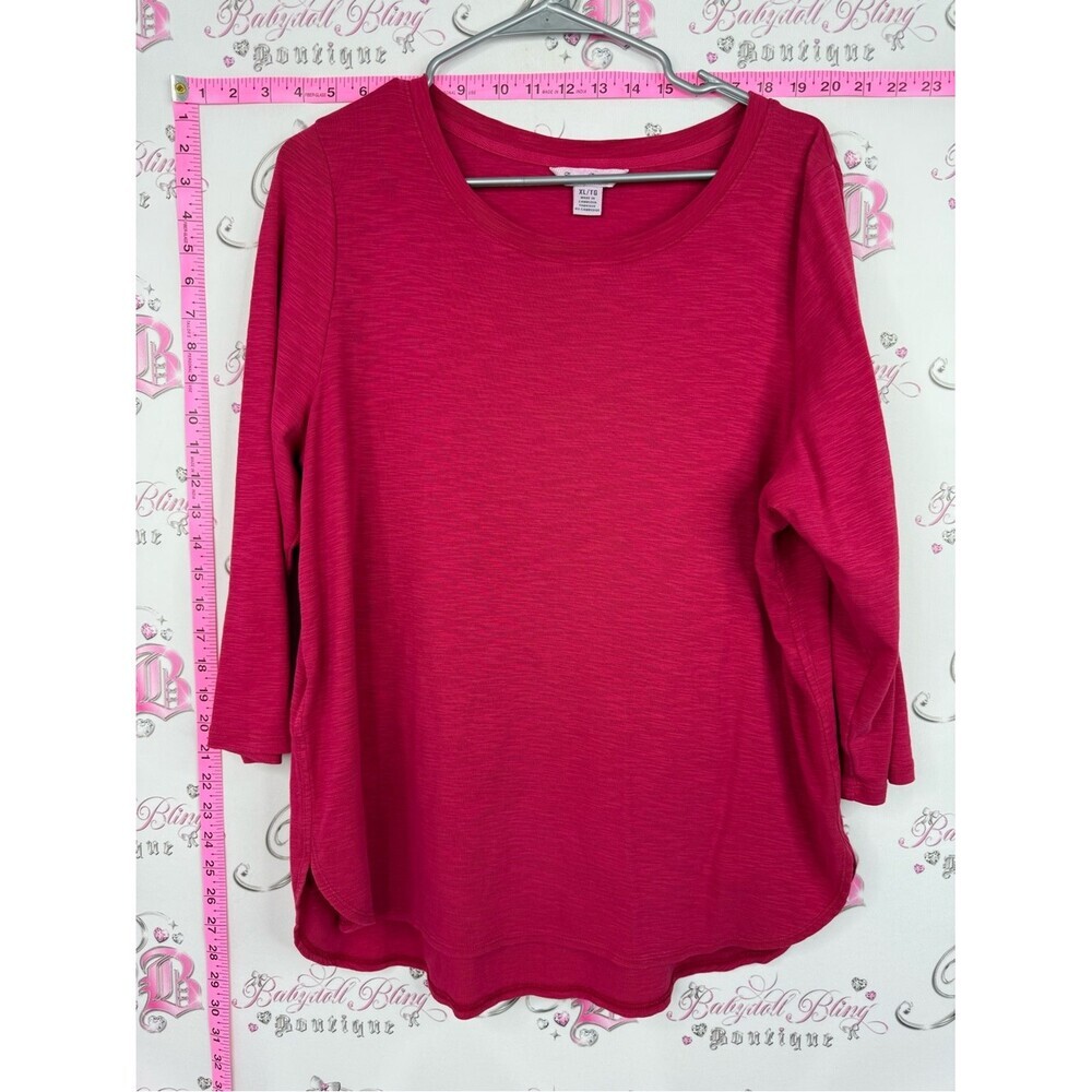 Tommy Bahama Scoop Neck Long Sleeve Top in Fuchsia Pink